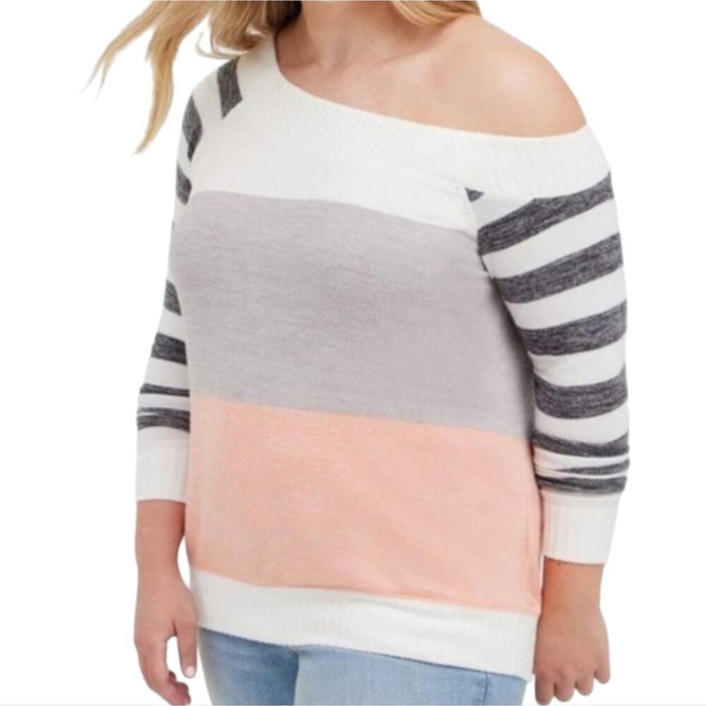 Torrid Super Soft Plush Striped Off Shoulder Sweater Plus‎ Size 1X 1